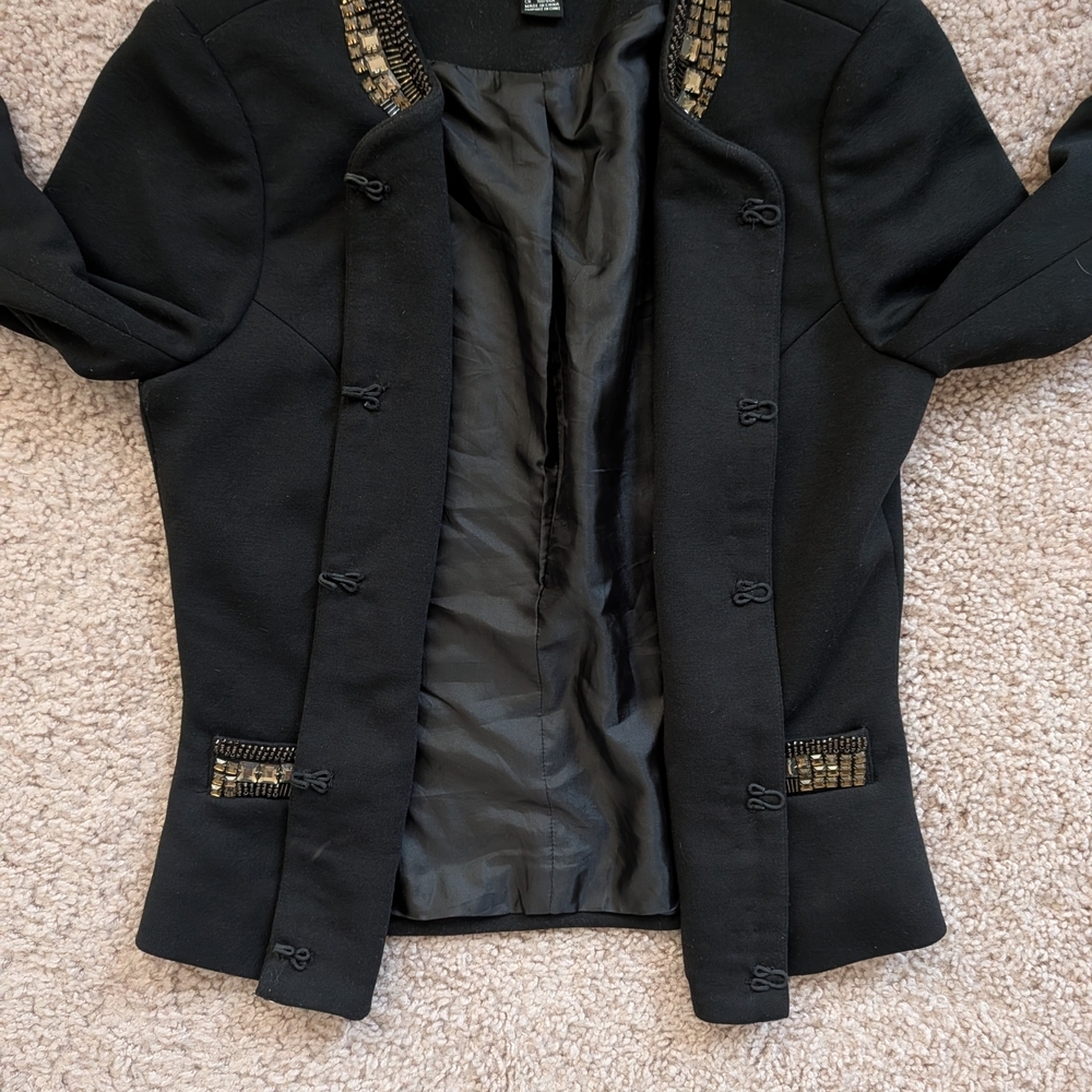 Forever 21 Black Gold Bling Trim Hook Closure Blazer Jacket Size Small - Picture 8 of 11